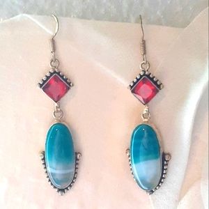 SALE Chryoscolla in Quartz. Blue Green & Red Jasper 925 Sterling Silver Earring.